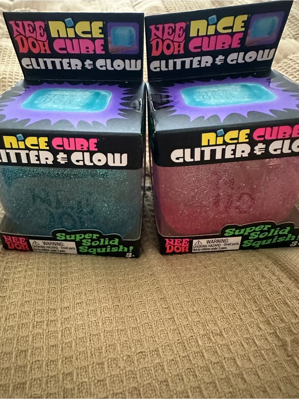 NeeDoh Nice Cube Glitter & Glow Squish Toy - Teal & Pink